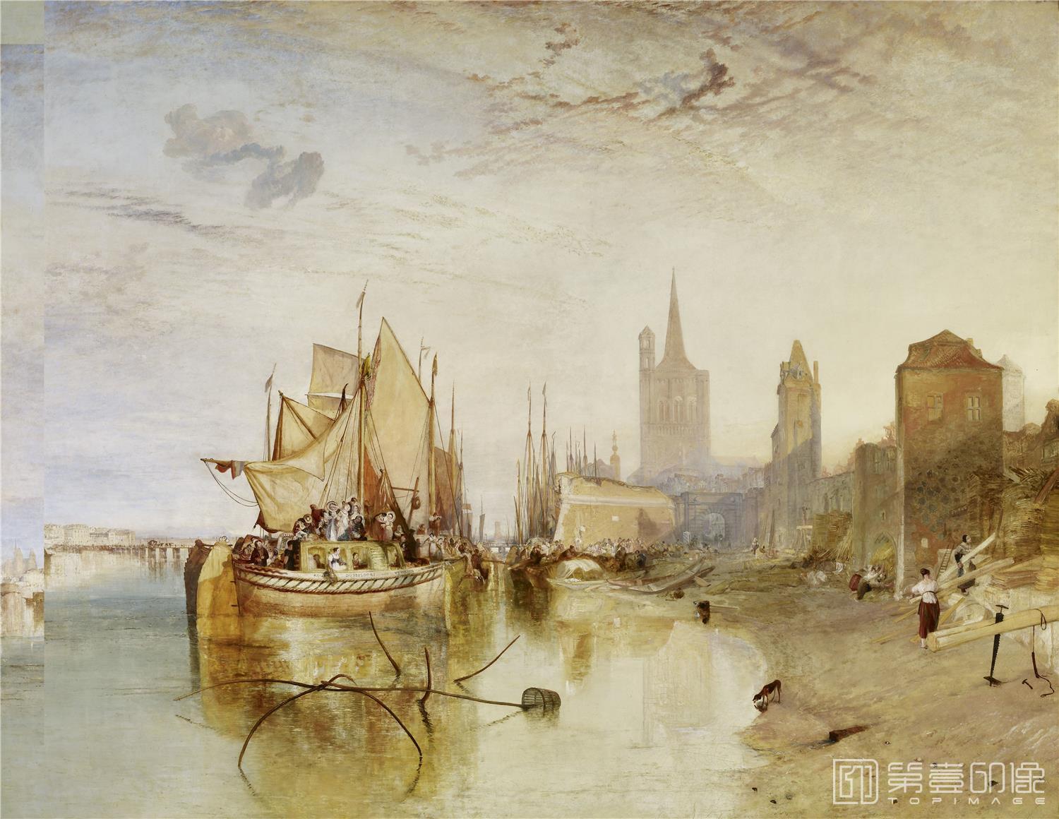 油画-美国弗里克美术馆藏画-Joseph Mallord William Turner - The Arrival of a Packet-Boat, Evening, 1826-152